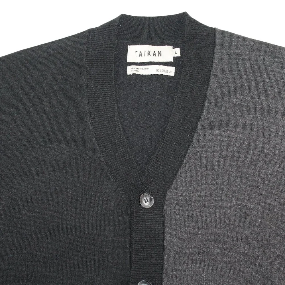 NWT Talkan Large 2 Tone Black Gray Cardigan Sweater 5 Button Long Sleeve Modern - Picture 4 of 10